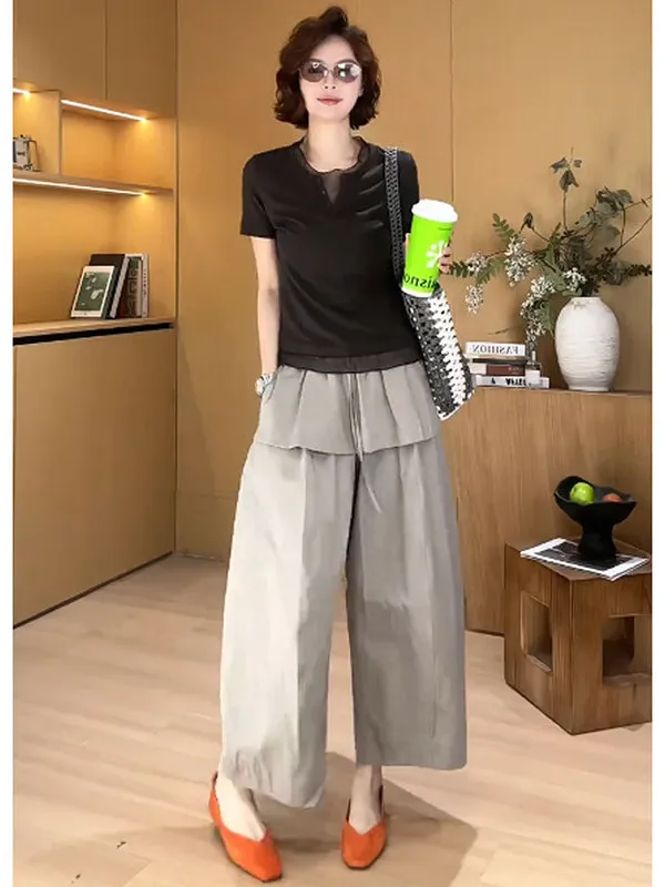 Slimming Wide Leg Pants Short Sleeve Top Summer Design Fashionable Two Piece Set Breathable Polyester Casual Style for Women
Slimming Wide Leg Pants Short Sleeve Top Summer Design Fashionable Two Piece Set Breathable Polyester Casual Style for Women