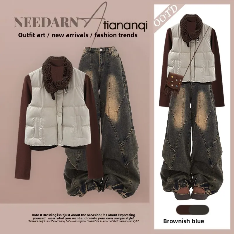 Autumn Winter Loose Slimming Versatile Casual Top High Waist Jeans Tee Piece Set Faionable Layering Women's Ensemble
Autumn Winter Loose Slimming Versatile Casual Top High Waist Jeans Tee Piece Set Faionable Layering Women's Ensemble