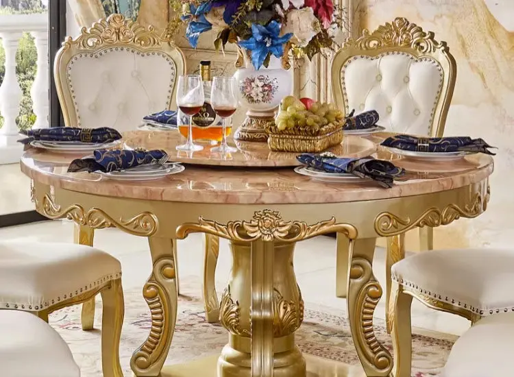 XL European Solid Wood Round Dining Table and Chair Combination French Champagne Marble Luxury Round Dining Table
XL European Solid Wood Round Dining Table and Chair Combination French Champagne Marble Luxury Round Dining Table