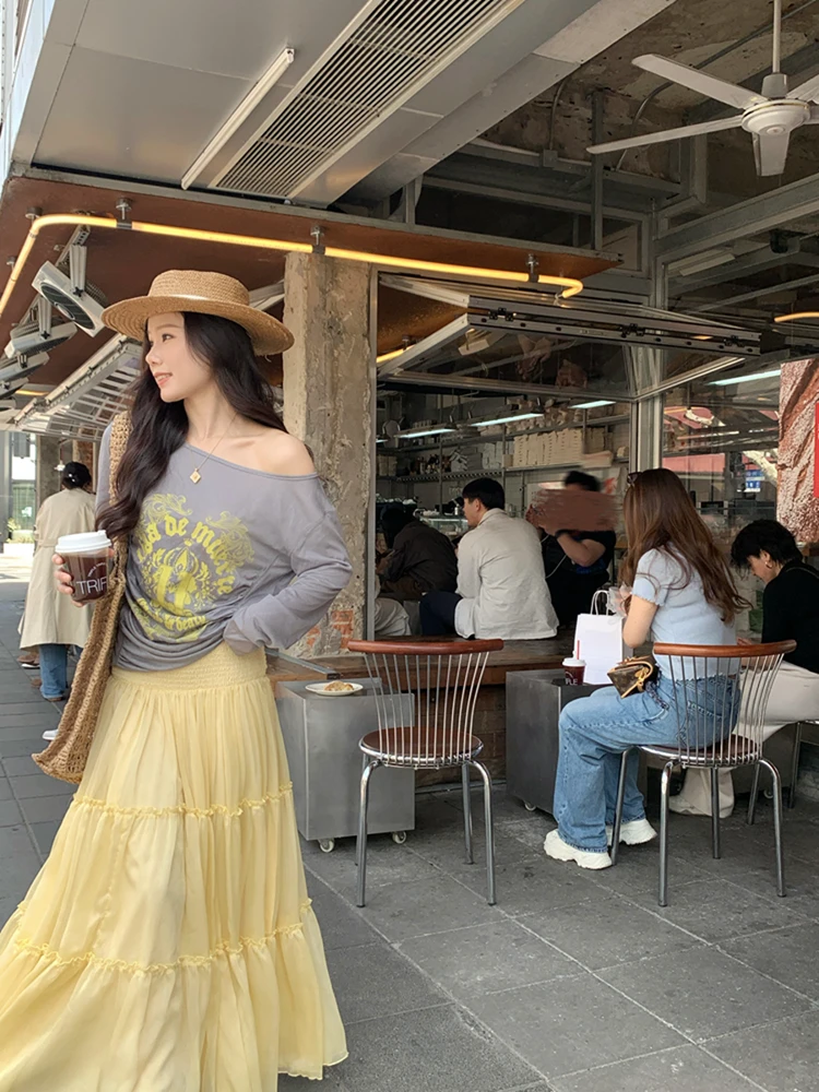 Benxe Special Korean Sle Long Sve oulder Bared Pleated Base T irt Pure Color Commute Sle Loose Fit Silk Cotton
Benxe Special Korean Sle Long Sve oulder Bared Pleated Base T irt Pure Color Commute Sle Loose Fit Silk Cotton