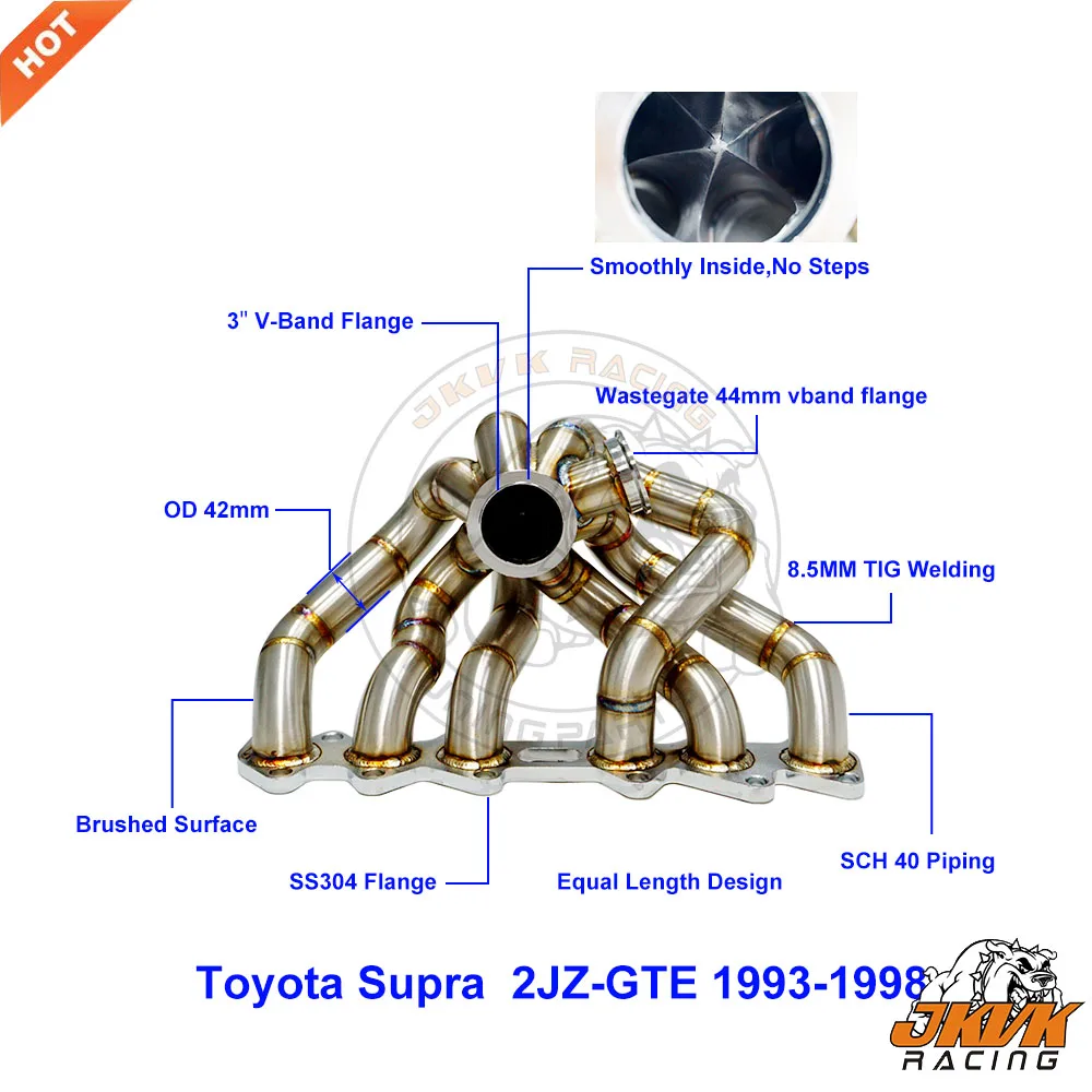 JKVK RACING SS304 3mm Steam Pipe 3.0‘’ V band Flange Equal Length Turbo Manifold For To yo ta Supra 2JZGTE 1993-1998
JKVK RACING SS304 3mm Steam Pipe 3.0‘’ V band Flange Equal Length Turbo Manifold For To yo ta Supra 2JZGTE 1993-1998