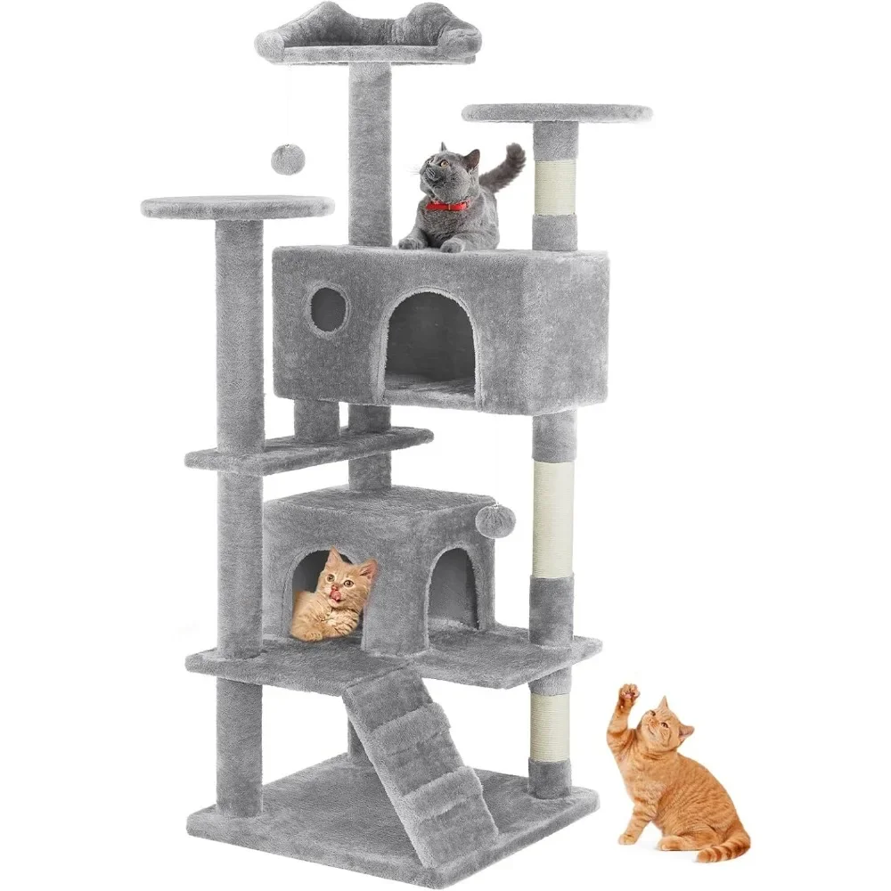 54-Inch Light Grey Multi-Level Cat Tree Tower With Scratching Post, Climbing Ladder, Plush Toy & Play House
54-Inch Light Grey Multi-Level Cat Tree Tower With Scratching Post, Climbing Ladder, Plush Toy & Play House
