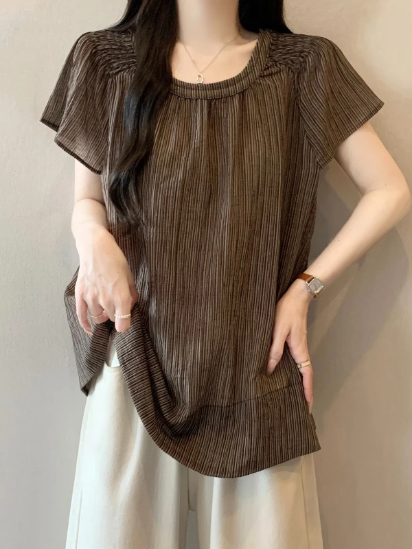 Slim Fit Striped Short Sleeve Shirt Women's Korean Style Commute Wind Summer New Large Size Fat MM Doll Shirt Top
Slim Fit Striped Short Sleeve Shirt Women's Korean Style Commute Wind Summer New Large Size Fat MM Doll Shirt Top