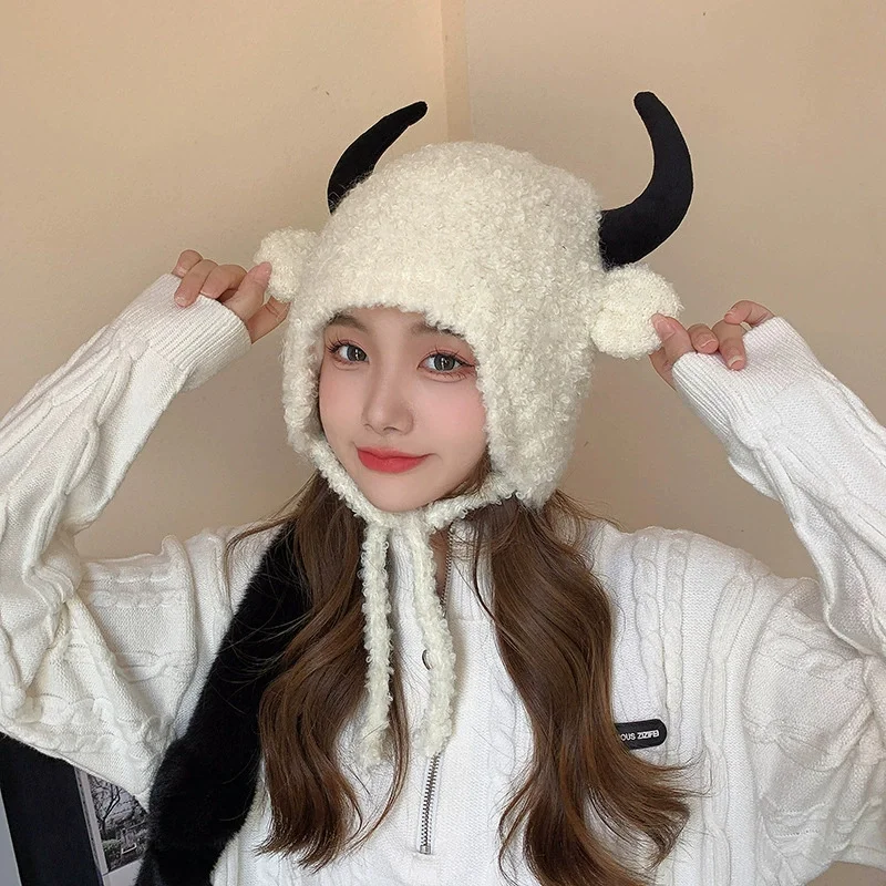 New Cute and Funny Cow Horn Hat for Women Autumn Winter Sweet Lamb Hair Lace Up Pullover Caps Bucket Hat Warm Hats
New Cute and Funny Cow Horn Hat for Women Autumn Winter Sweet Lamb Hair Lace Up Pullover Caps Bucket Hat Warm Hats