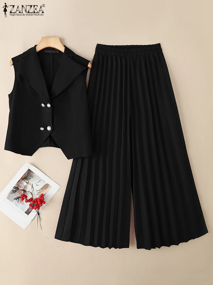 ZANZEA Streetwear Notched Lapel Vests Tops 2 Piece Sets Womens Pleated Wide Leg Pants Elegant Fashion Pant Suits 2PCS Outfits
ZANZEA Streetwear Notched Lapel Vests Tops 2 Piece Sets Womens Pleated Wide Leg Pants Elegant Fashion Pant Suits 2PCS Outfits