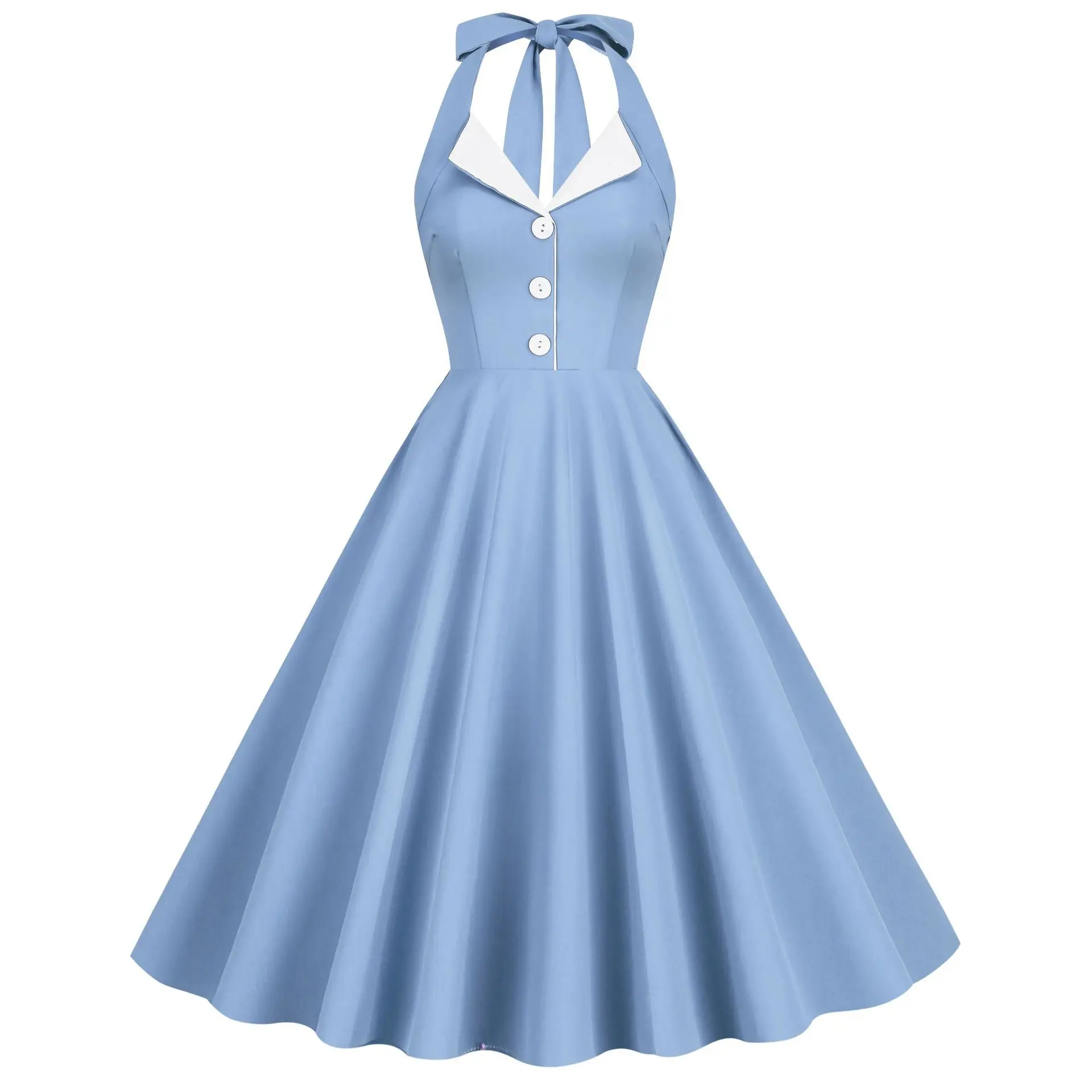 Blue Halter Button Up Vintage Birthday Dresses for Women Robe Femme Party Evening High Waist Summer Dress Womens Clothing
Blue Halter Button Up Vintage Birthday Dresses for Women Robe Femme Party Evening High Waist Summer Dress Womens Clothing