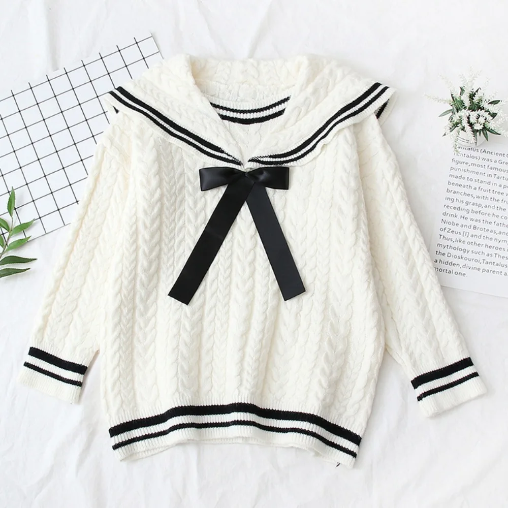 Women Thick Pullover Knit School Uniform, Color Block Sweater with Bow Braided Navy Collar for Campus Daily Look&Cosplay Wear
Women Thick Pullover Knit School Uniform, Color Block Sweater with Bow Braided Navy Collar for Campus Daily Look&Cosplay Wear