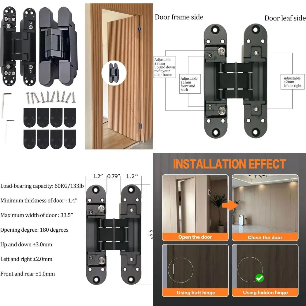 Петли скрытого монтажа 5.5 Heavy-Duty с углом открывания 180 градусов для секретных дверей - регулируемые, бесшумные, нагрузка до 60 кг, черные
Петли скрытого монтажа 5.5 Heavy-Duty с углом открывания 180 градусов для секретных дверей - регулируемые, бесшумные, нагрузка до 60 кг, черные