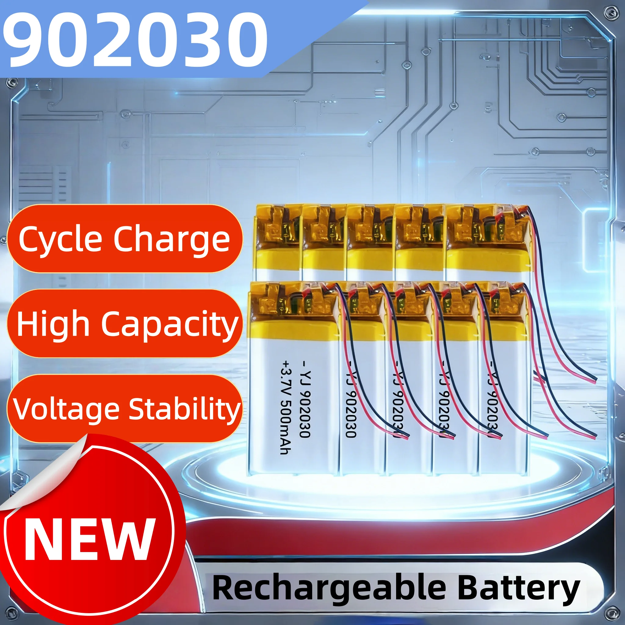 902030 3.7V 500mAh Polymer Lithium LiPo Rechargeable Battery for Bluetooth Headset, Beauty Instrument, Selfie Stick, Spray, Etc
902030 3.7V 500mAh Polymer Lithium LiPo Rechargeable Battery for Bluetooth Headset, Beauty Instrument, Selfie Stick, Spray, Etc