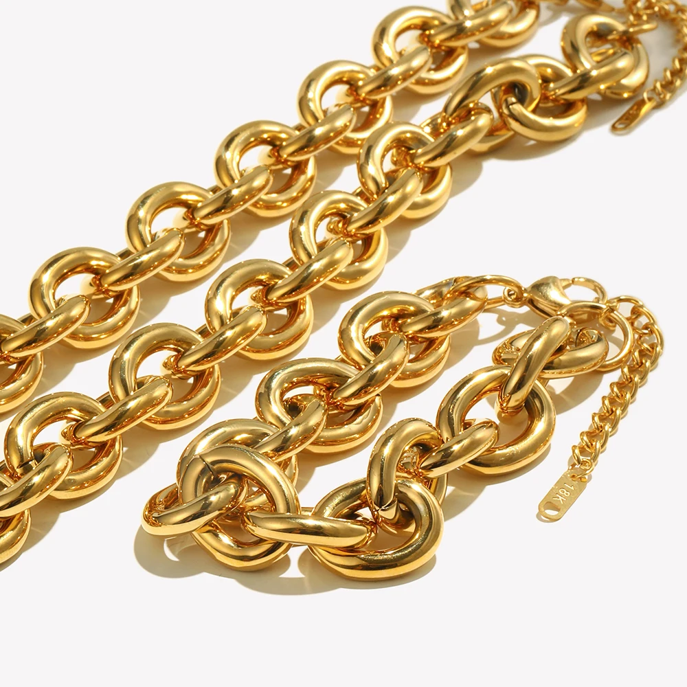 2025 Exaggerated Stainless Steel Tarnish Free Chunky O Chain Gold Choker Necklace Bracelet Jewelry Set Statement Necklace
2025 Exaggerated Stainless Steel Tarnish Free Chunky O Chain Gold Choker Necklace Bracelet Jewelry Set Statement Necklace