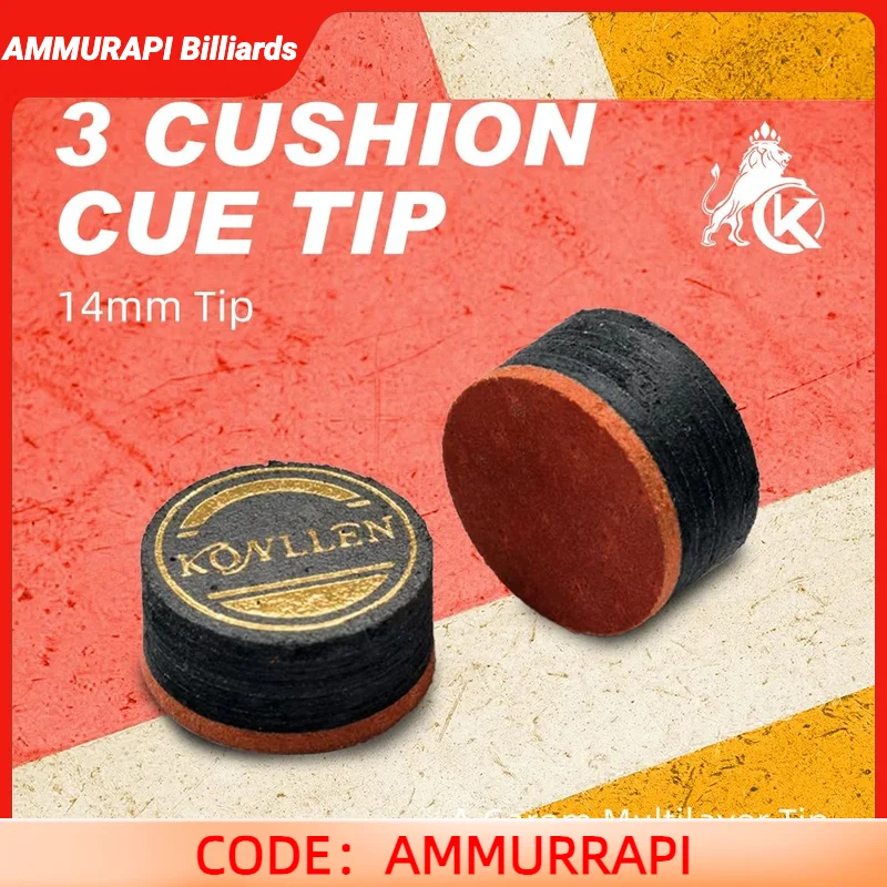 Konllen Carom Cue Tip with 14mm Selected 6 layers Pigskin 3 Cushion cue tip for Professional Billiard Accessories
Konllen Carom Cue Tip with 14mm Selected 6 layers Pigskin 3 Cushion cue tip for Professional Billiard Accessories