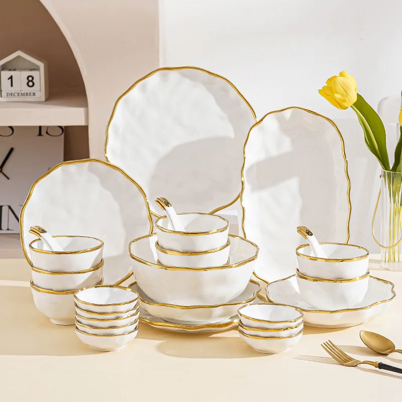 High-end household ceramic tableware set gold rim bowls and plates luxury and light style Internet celebrity eat at home
High-end household ceramic tableware set gold rim bowls and plates luxury and light style Internet celebrity eat at home