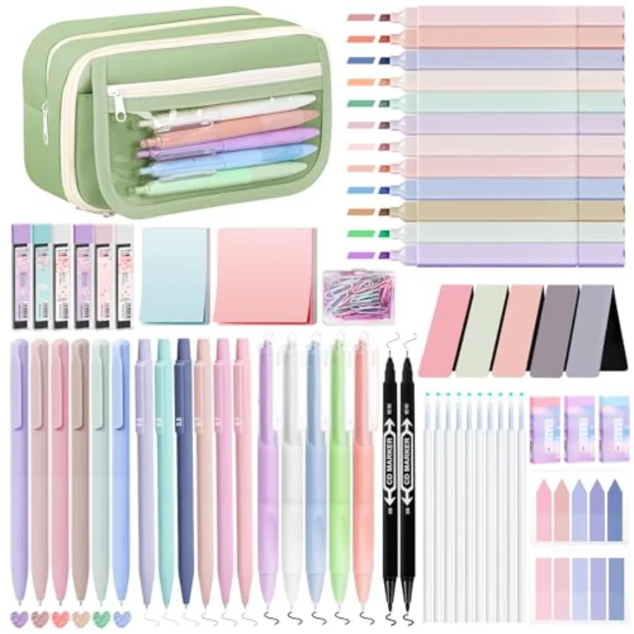 110 PCS Aesthetic School Supplies with Pen Case, 12 Pastel Highlighters, 5 Black Ink Gel Pens, 6 Mechanical Pencils 0.5 and 0.7
110 PCS Aesthetic School Supplies with Pen Case, 12 Pastel Highlighters, 5 Black Ink Gel Pens, 6 Mechanical Pencils 0.5 and 0.7