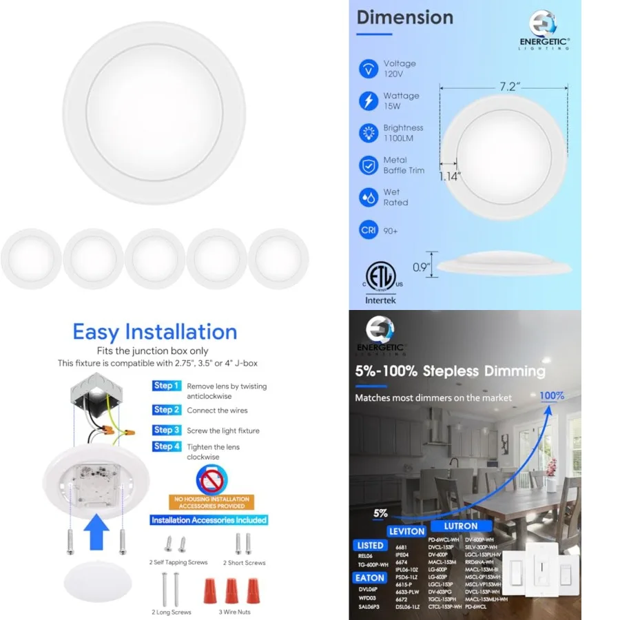 Inch LED Disk Light, Dimmable Flush Mount Ceiling Lights,,15W 1100LM, CRI 90+, Low Profile Surface Mount Ceiling Disc Light, We
Inch LED Disk Light, Dimmable Flush Mount Ceiling Lights,,15W 1100LM, CRI 90+, Low Profile Surface Mount Ceiling Disc Light, We