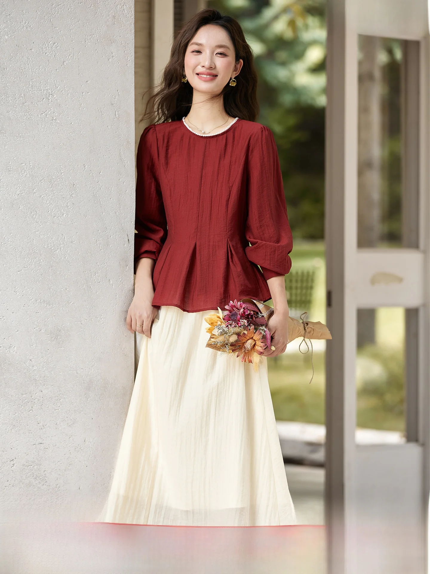Elegant Red Apricot Color Women's Fashion Set round Neck Top Waist-Cinching Skirt Two-Piece Suit Spring 2026 Casual Style
Elegant Red Apricot Color Women's Fashion Set round Neck Top Waist-Cinching Skirt Two-Piece Suit Spring 2026 Casual Style
