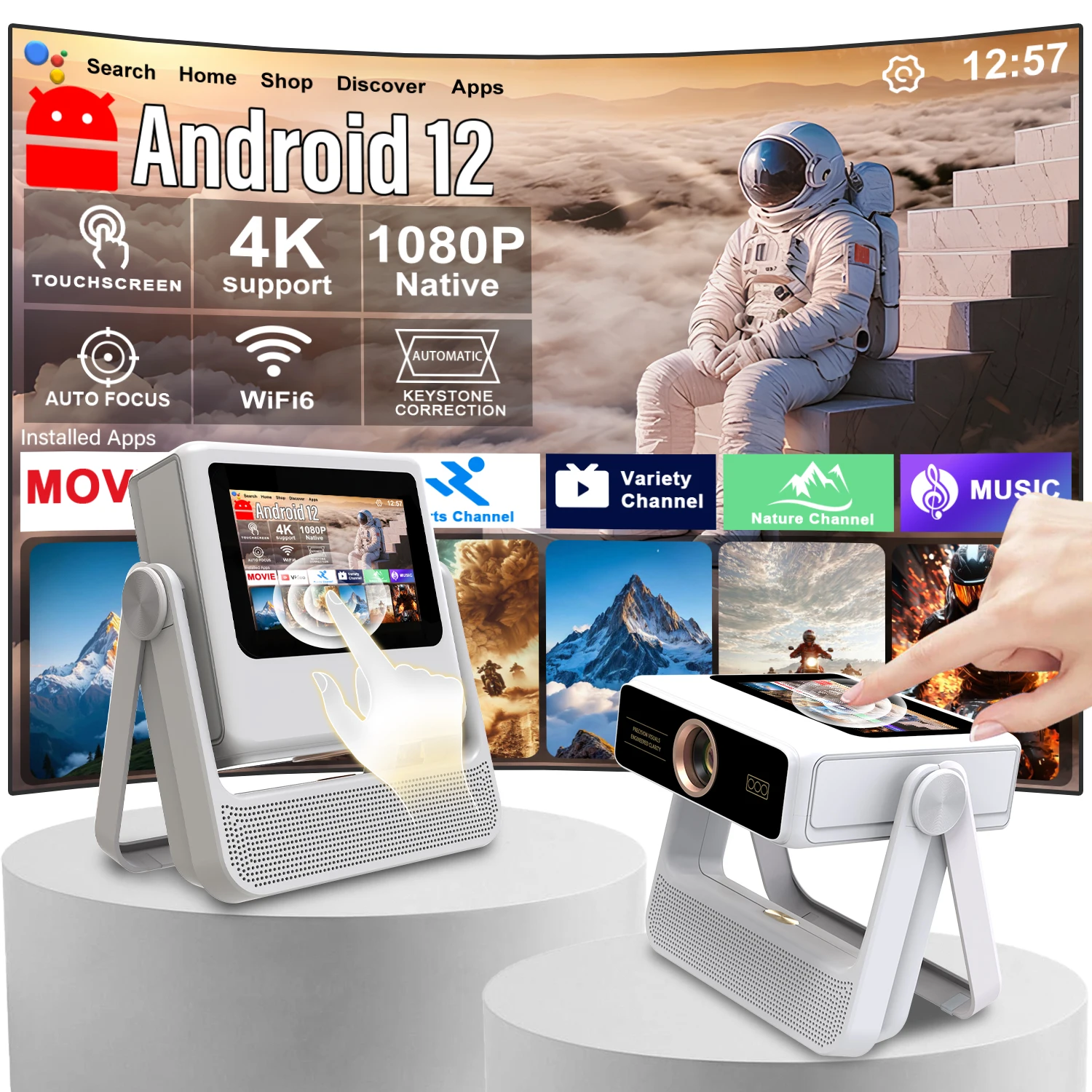 180° Rotating Projector 7" 1080P UHD Auto Focus Android 12 WiFi BT Screen Sync HDMI Smart Cinema
180° Rotating Projector 7" 1080P UHD Auto Focus Android 12 WiFi BT Screen Sync HDMI Smart Cinema
