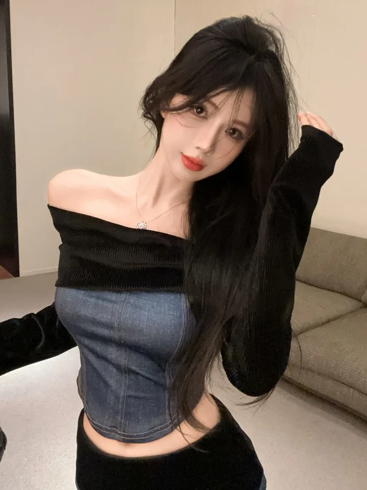 Sweet And Cool Color Block Asymmetrical Slit Short Top And Skirt Set Sexy Open Shoulder Slimming Bodycon Korean Style Women's...
Sweet And Cool Color Block Asymmetrical Slit Short Top And Skirt Set Sexy Open Shoulder Slimming Bodycon Korean Style Women's...