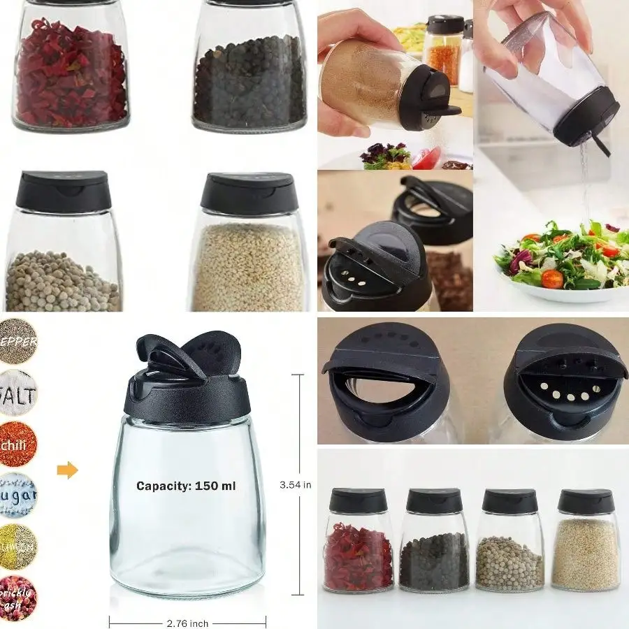 Glass Spice Jars, Double Lids Seasoning Shakers Glass Bottles Spice Shakers Sifter Barbecue Salt Pepper Shaker Container (4PCS
Glass Spice Jars, Double Lids Seasoning Shakers Glass Bottles Spice Shakers Sifter Barbecue Salt Pepper Shaker Container (4PCS