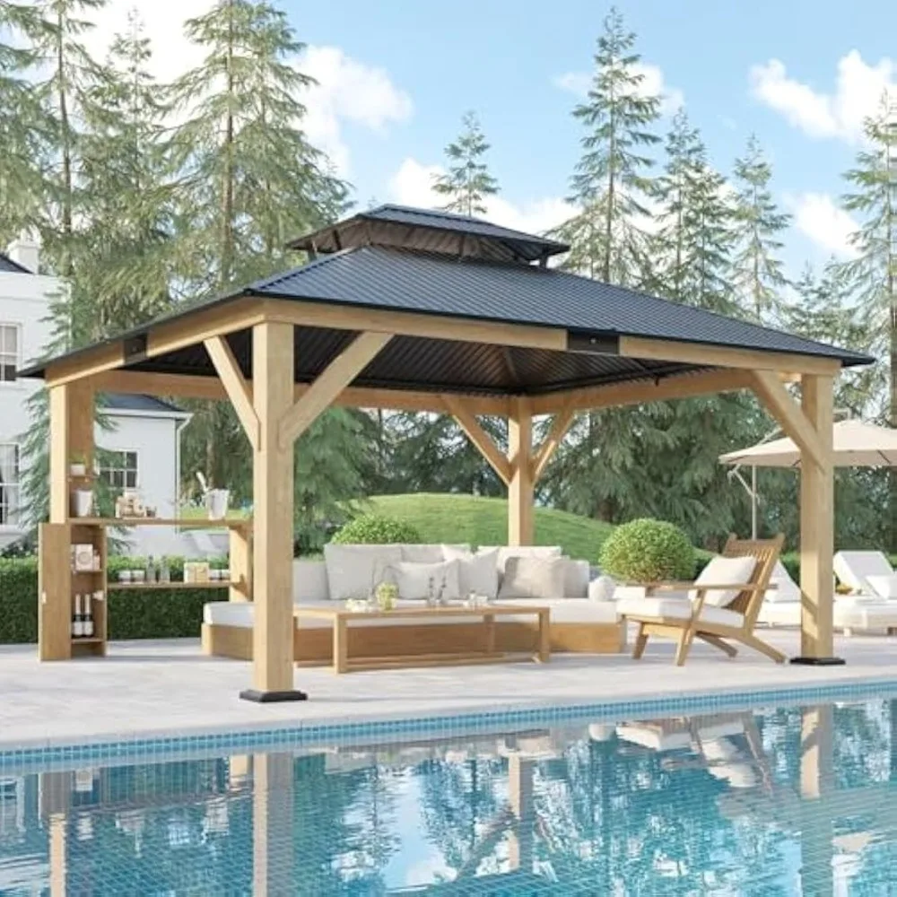 13x15 Wood Gazebo, Hardtop Gazebo with Double Iron Roof, Outdoor Paviloin with Wood Frame for Patio, Parties, Garage, L
13x15 Wood Gazebo, Hardtop Gazebo with Double Iron Roof, Outdoor Paviloin with Wood Frame for Patio, Parties, Garage, L