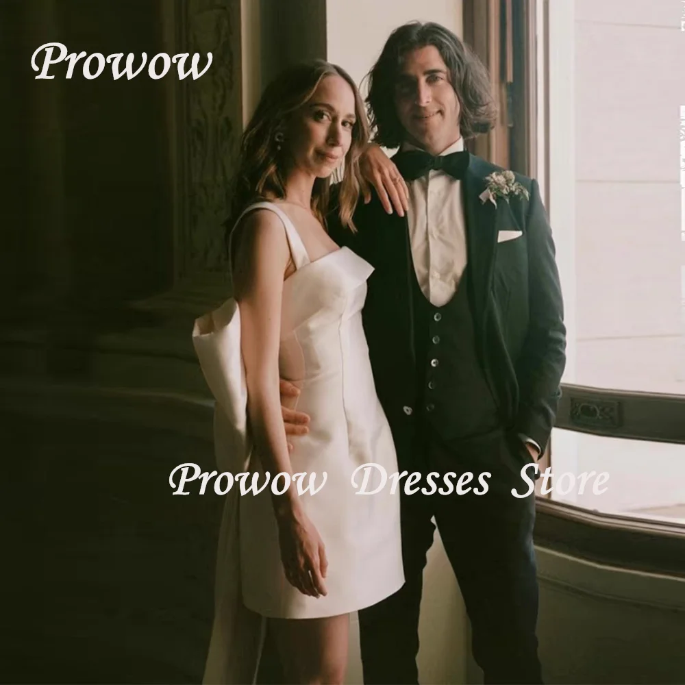 Prowow Elegant Ivory Short Wedding Dresses Square Collar Mini Bridal Gowns with Detachable Bow Sleeveless Zip Back Customized
Prowow Elegant Ivory Short Wedding Dresses Square Collar Mini Bridal Gowns with Detachable Bow Sleeveless Zip Back Customized