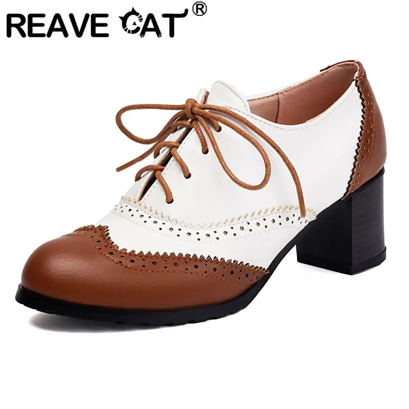 REAVE CAT Женские туфли-лодочки в британском стиле с круглым носком и блочным каблуком 5,5 см, шнуровка, разноцветные, большие размеры 43, 44 45, повседневная мягкая повседневная обувь
REAVE CAT Женские туфли-лодочки в британском стиле с круглым носком и блочным каблуком 5,5 см, шнуровка, разноцветные, большие размеры 43, 44 45, повседневная мягкая повседневная обувь