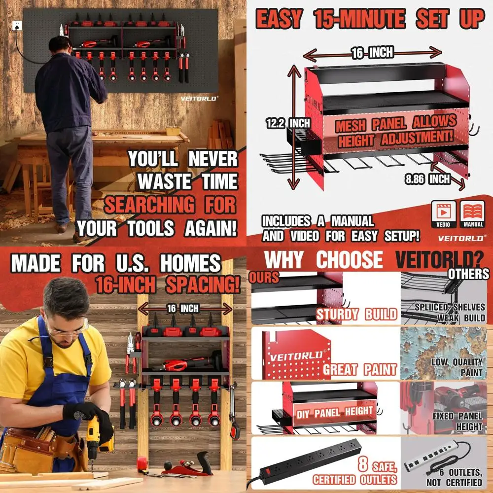 Veitorld Power Tool Organizer with Charging Station - 4 Drill Holders - Heavy Duty ular Wall Mount Rack or Garage, Tool Storage
Veitorld Power Tool Organizer with Charging Station - 4 Drill Holders - Heavy Duty ular Wall Mount Rack or Garage, Tool Storage