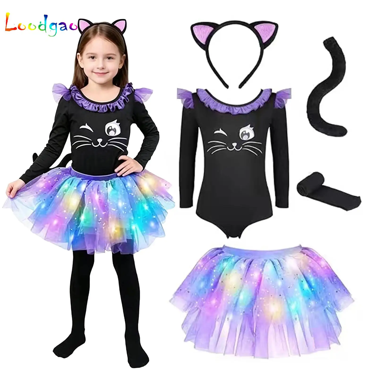 Kids Girls Halloween Cat/Pumpkin Cosplay Outfits Bodysuit+Skirt+Headwear+Tail Stockings for Ballet Dance Stage Performance
Kids Girls Halloween Cat/Pumpkin Cosplay Outfits Bodysuit+Skirt+Headwear+Tail Stockings for Ballet Dance Stage Performance