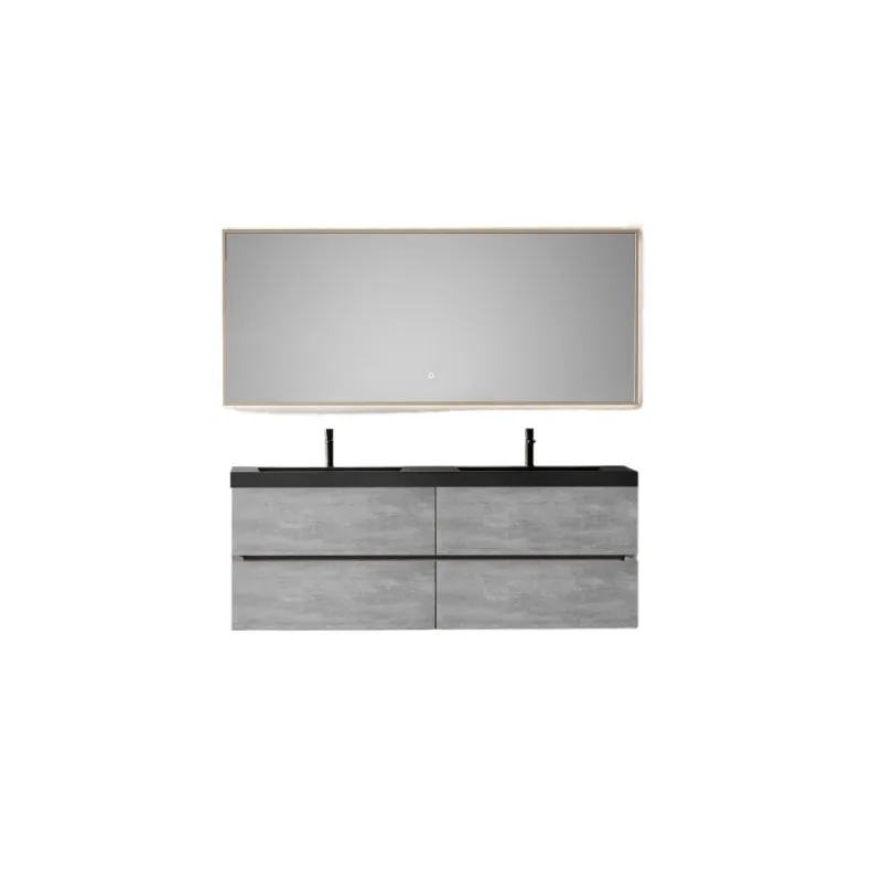 60" floating vanity with sink, wall-mounted cabinet with double black quartz sand basins and four soft-close drawers Fully Assembled, EDI-Series Cement Grey GF-24V12-60GR-W1573P155849
60" floating vanity with sink, wall-mounted cabinet with double black quartz sand basins and four soft-close drawers Fully Assembled, EDI-Series Cement Grey GF-24V12-60GR-W1573P155849