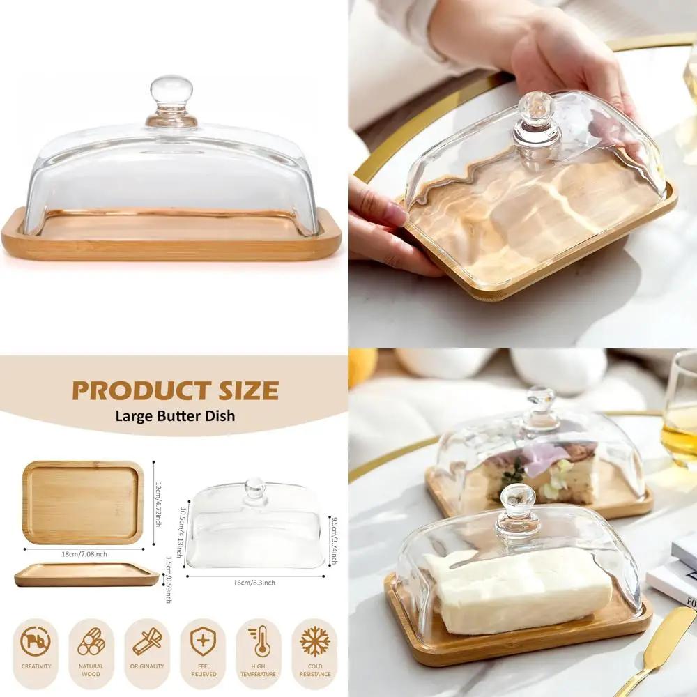 glass butter dish with bamboo lid, clear domed cheese dish with handle, large butter keeper saver with cover for table, kitchen
glass butter dish with bamboo lid, clear domed cheese dish with handle, large butter keeper saver with cover for table, kitchen