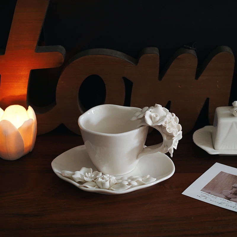 garden afternoon tea, high-end exquisite hand-squeezed flower ceramic coffee cup and saucer cover
garden afternoon tea, high-end exquisite hand-squeezed flower ceramic coffee cup and saucer cover