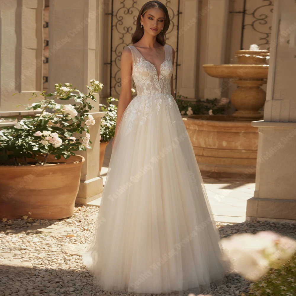 Luxury A-Line Women Wedding Dresses Sexy V-Neck Backless Tulle Bridal Princess Gowns Lace Floral Printing Vestidos De Novia 2024
Luxury A-Line Women Wedding Dresses Sexy V-Neck Backless Tulle Bridal Princess Gowns Lace Floral Printing Vestidos De Novia 2024