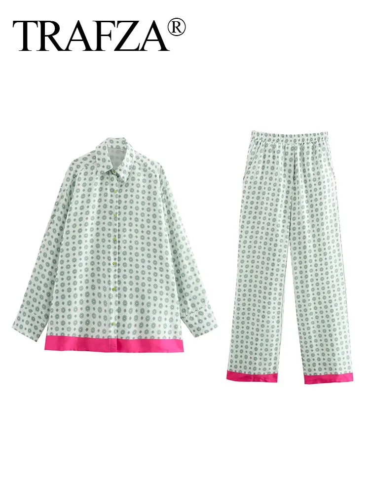 TRAFZA Women's Summer Silk Texture Casual Shirt 2-piece Set Retro Elastic Waist Side Pockets Women's Printed Loose Wide-leg Pant
TRAFZA Women's Summer Silk Texture Casual Shirt 2-piece Set Retro Elastic Waist Side Pockets Women's Printed Loose Wide-leg Pant