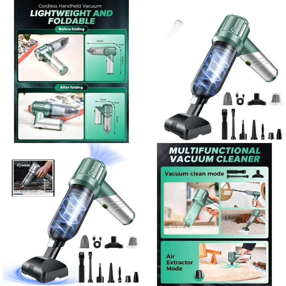 Portable Cordless Vacuum Cleaner, 17000PA High Power with Brushless Motor, Ideal for Home, Car, and Office Cleaning in Olive Gre
Portable Cordless Vacuum Cleaner, 17000PA High Power with Brushless Motor, Ideal for Home, Car, and Office Cleaning in Olive Gre