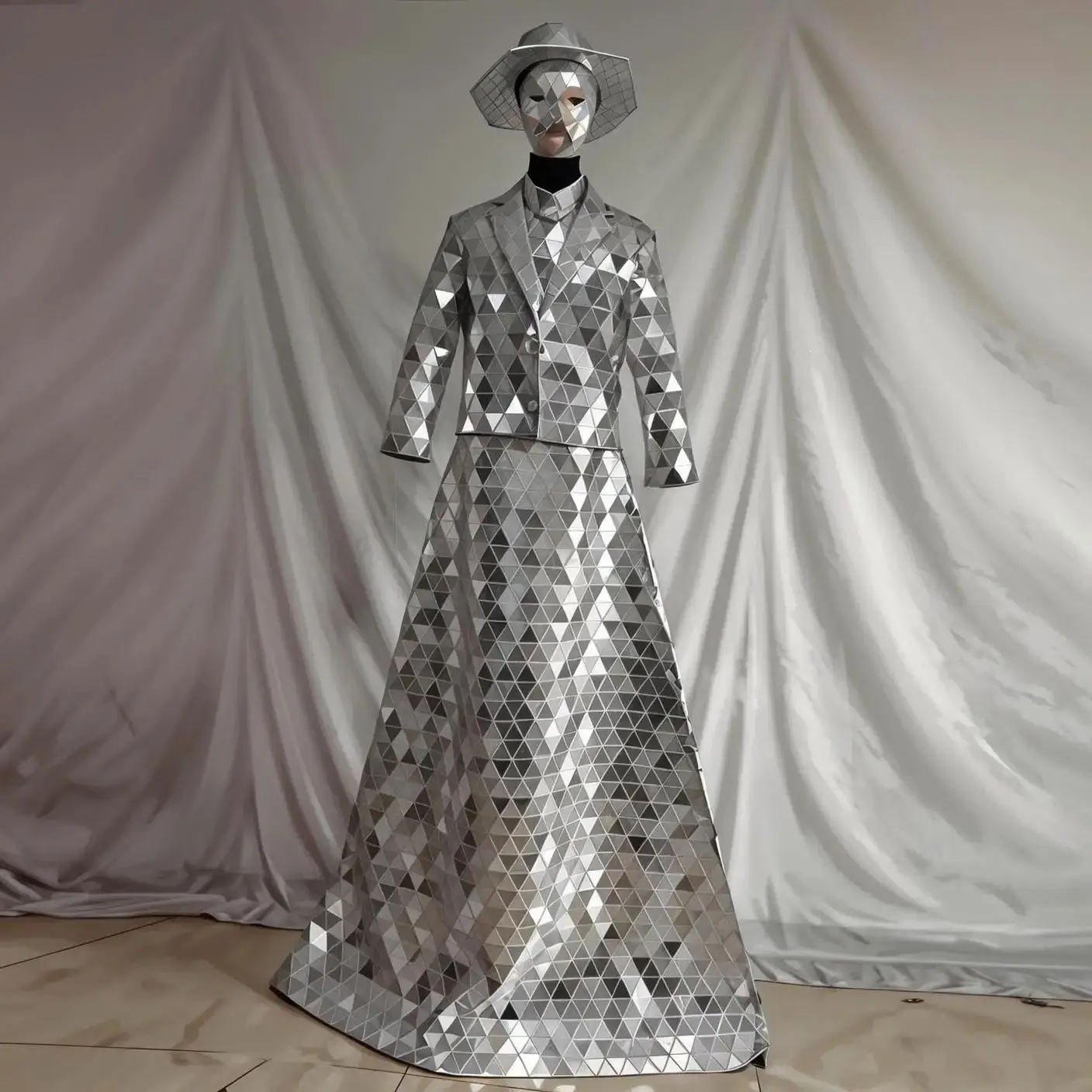 Silver Mirror Women's Costume Reflective Metallic Fabric Kryoman Stilts Performance Nightclub DJ Party Outfit
Silver Mirror Women's Costume Reflective Metallic Fabric Kryoman Stilts Performance Nightclub DJ Party Outfit