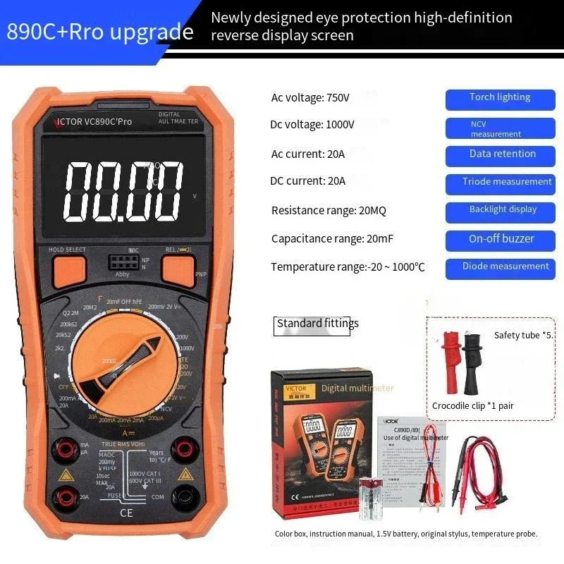 Industrial Multimeter VC890C+ - True RMS Auto-Ranging 1000V, Dual Fuse Anti-Burn w/ Backlight
Industrial Multimeter VC890C+ - True RMS Auto-Ranging 1000V, Dual Fuse Anti-Burn w/ Backlight