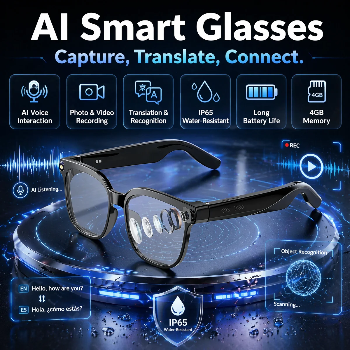 2026 New Smart AI Glasses 1080P HD Video Record Camera ChatGPT Bluetooth Call 4GB ROM Language Translation Music Sunglasses Men
2026 New Smart AI Glasses 1080P HD Video Record Camera ChatGPT Bluetooth Call 4GB ROM Language Translation Music Sunglasses Men