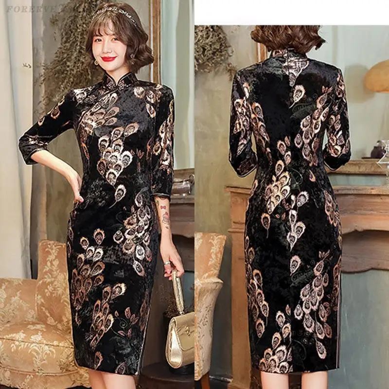 Новое платье в китайском стиле с бархатным принтом Cheongsam, женское сексуальное платье Ципао с разрезом, осенние велюровые традиционные платья, вечерние платья, Vestidos
Новое платье в китайском стиле с бархатным принтом Cheongsam, женское сексуальное платье Ципао с разрезом, осенние велюровые традиционные платья, вечерние платья, Vestidos
