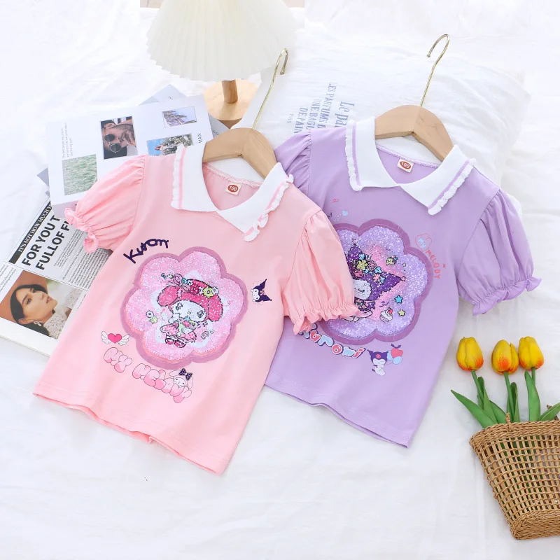Summer Kuromi T-Shirt Girls Short-Sleeved Melody Outfits Shirt Sanrio Kuromi Changeable Pattern Cartoon Casual Tee Tops
Summer Kuromi T-Shirt Girls Short-Sleeved Melody Outfits Shirt Sanrio Kuromi Changeable Pattern Cartoon Casual Tee Tops