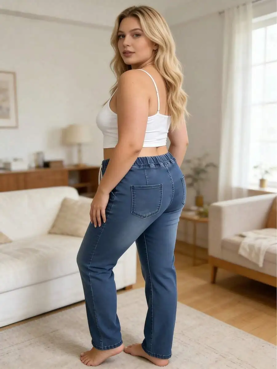 Plus Size Elastic Waist Drawstring Wide Leg Jeans Medium Blue Washed Denim Casual
Plus Size Elastic Waist Drawstring Wide Leg Jeans Medium Blue Washed Denim Casual