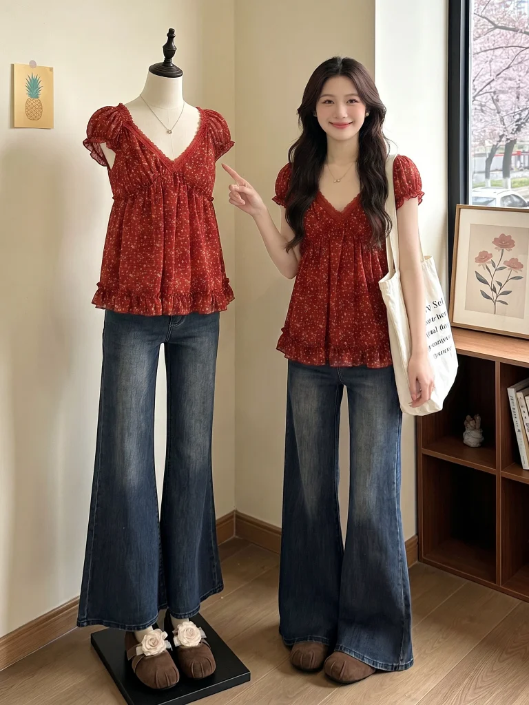 Red Floral V-Neck Chiffon Top Women's Summer New Style plus Size Conceal Belly Fashion Doll Shirt Korean Loose Fit Short Sleeve
Red Floral V-Neck Chiffon Top Women's Summer New Style plus Size Conceal Belly Fashion Doll Shirt Korean Loose Fit Short Sleeve
