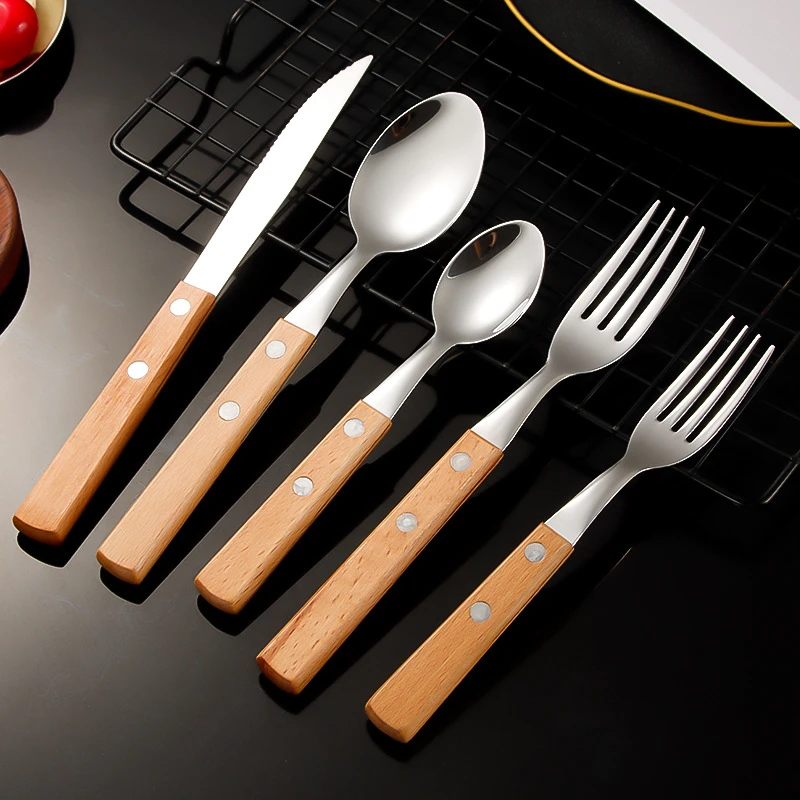 5 Pcs Golden 304 Stainless Steel Cutlery Set with Wooden Handle Japanese Style Spoon Fork Knife Dinnerware Set Kitchen Utensils
5 Pcs Golden 304 Stainless Steel Cutlery Set with Wooden Handle Japanese Style Spoon Fork Knife Dinnerware Set Kitchen Utensils