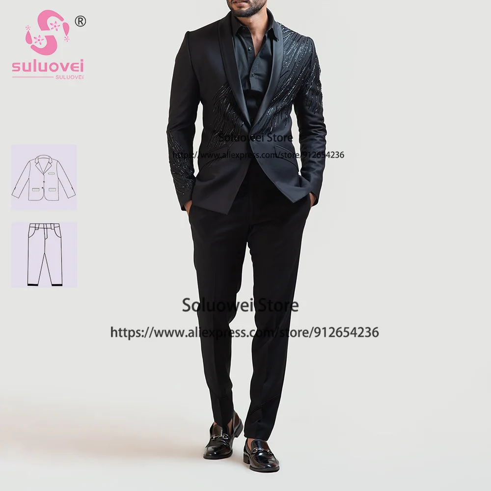 Luxury Beaded Chain Decoration Suits For Men Slim Fit 2 Piece Jacket And Pants Set Formal Groom Wedding Tuxedo Vestidos De Novia
Luxury Beaded Chain Decoration Suits For Men Slim Fit 2 Piece Jacket And Pants Set Formal Groom Wedding Tuxedo Vestidos De Novia