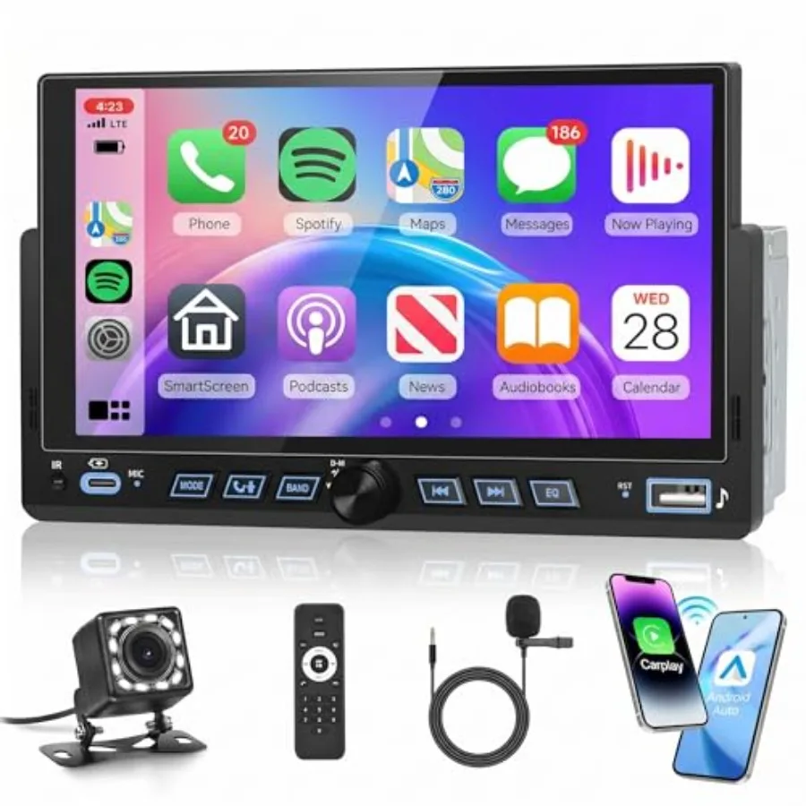 Single Din Car Stereo for automotive use, ABS plastic body, black color, wireless CarPlay and Android Auto support
Single Din Car Stereo for automotive use, ABS plastic body, black color, wireless CarPlay and Android Auto support