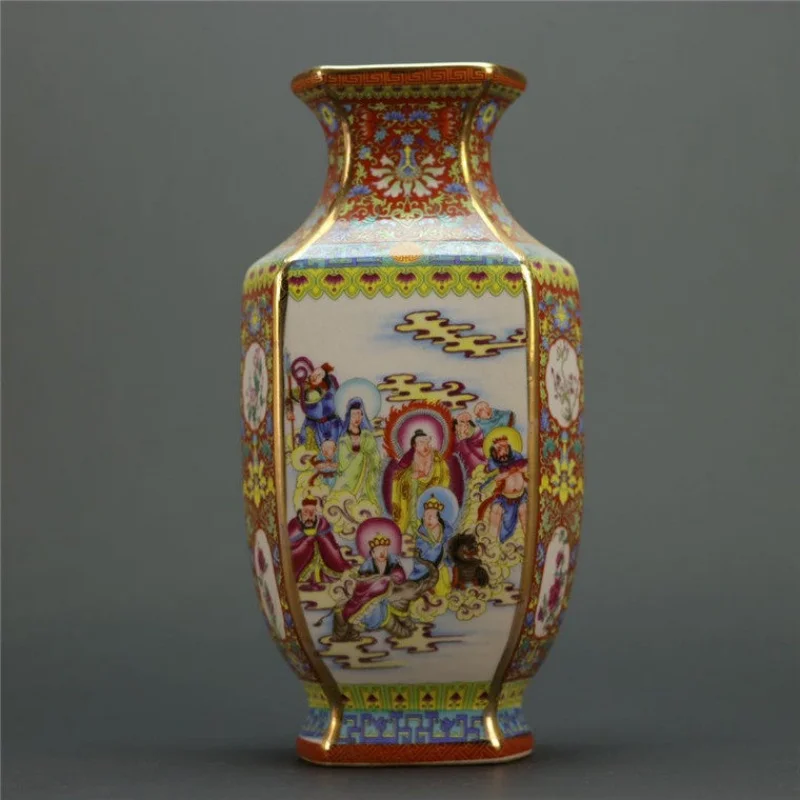 Chinese antique porcelain Qianlong enamel color painted Buddha statue figure pattern vase classical home decoration
Chinese antique porcelain Qianlong enamel color painted Buddha statue figure pattern vase classical home decoration