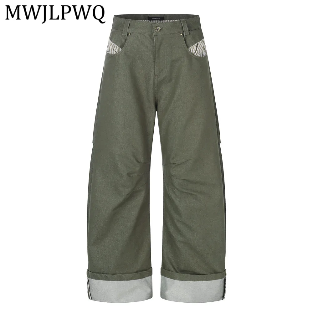 MWJLPWQ Mens Army Green Wide Leg Cargo Pants With Striped Lining Rolled Cuff And Loose Fit Streetwear Casual Trousers 15651
MWJLPWQ Mens Army Green Wide Leg Cargo Pants With Striped Lining Rolled Cuff And Loose Fit Streetwear Casual Trousers 15651