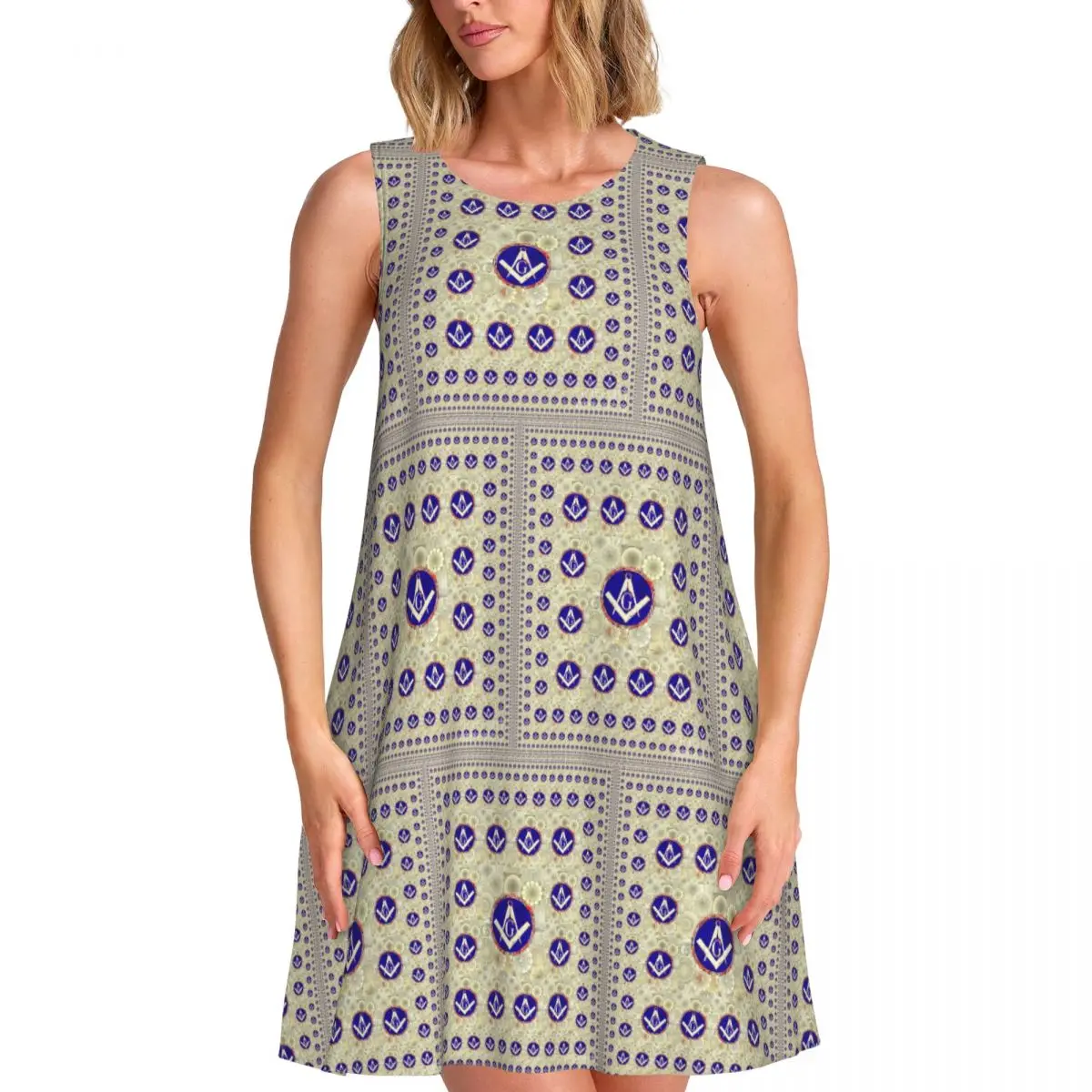 Custom Freemason Loose Sundress With Pocket Print Masonic Pattern Women's Sleeveless Dress For Beach Vacations Dress
Custom Freemason Loose Sundress With Pocket Print Masonic Pattern Women's Sleeveless Dress For Beach Vacations Dress