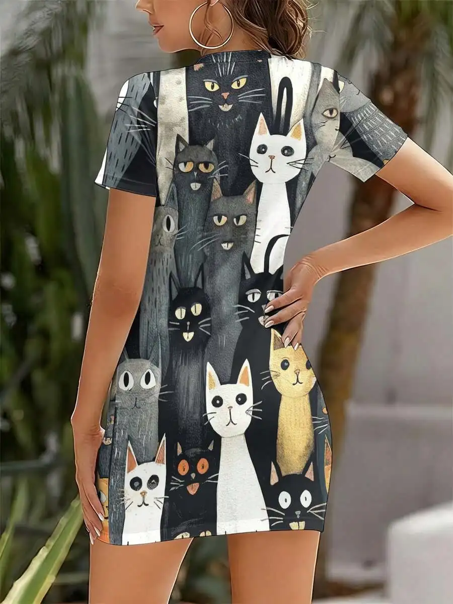 Cute Cat Print Women Short Sleeve Bodycon Dress 3D Printed Casual Summer Dress
Cute Cat Print Women Short Sleeve Bodycon Dress 3D Printed Casual Summer Dress