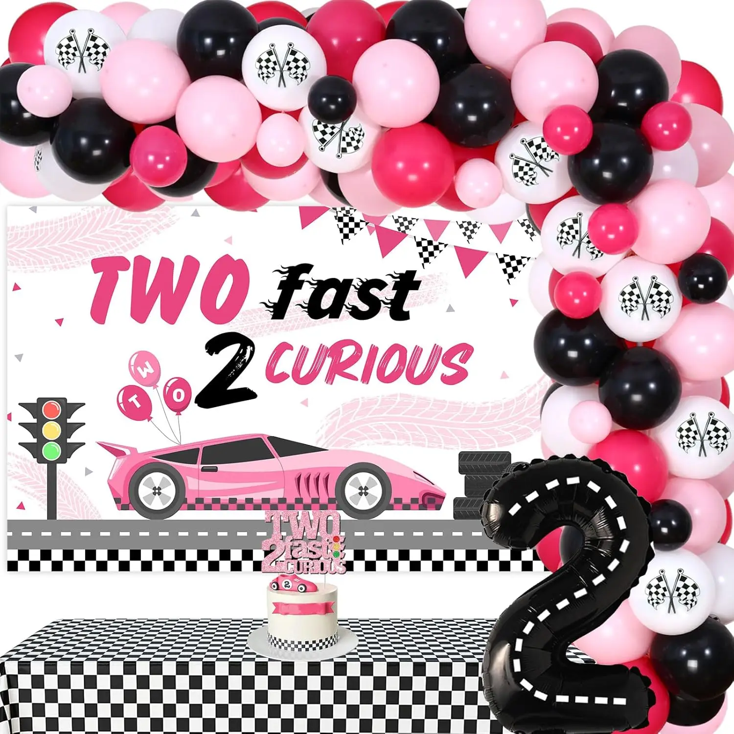 Cheereveal Two Fast Curious Birthday Decoration Girl, Race Car 2nd Decorations Balloons Arch Backdrop Cake Topper
Cheereveal Two Fast Curious Birthday Decoration Girl, Race Car 2nd Decorations Balloons Arch Backdrop Cake Topper