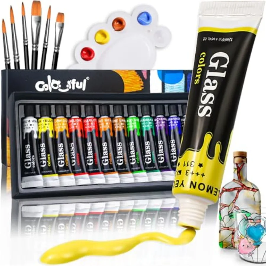 Acrylic Glass Paint Set with 6 Brushes, 1 Palette, 12 Colors Stain Glass Paints for Wine, Waterproof Acrylic Enamel Paint Kit t
Acrylic Glass Paint Set with 6 Brushes, 1 Palette, 12 Colors Stain Glass Paints for Wine, Waterproof Acrylic Enamel Paint Kit t