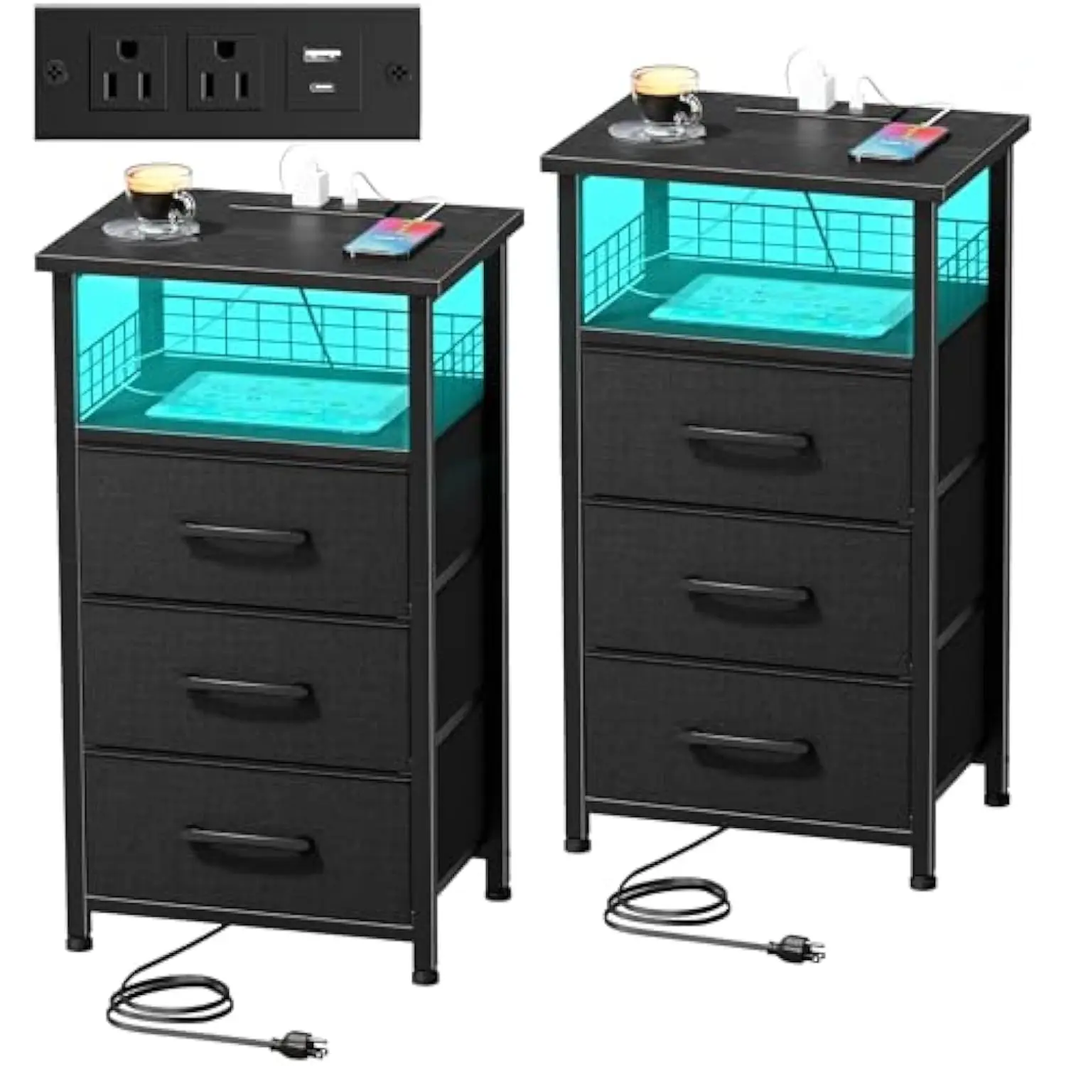 Night Stand Set 2 with Charging Station, Nightstands Set of 2 with 20 Colors Led Light Strip 3 Drawers, Side Tables Bedroom End
Night Stand Set 2 with Charging Station, Nightstands Set of 2 with 20 Colors Led Light Strip 3 Drawers, Side Tables Bedroom End